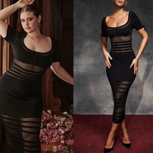 HOUSE OF CB 'Lilla' Black‎ Openwork Knit Midi Dress NWOT size S